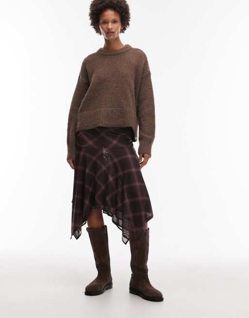 ASOS DESIGN – Rock aus Netzstoff in Braun kariert mit Zipfelsaum, Kombiteil, 5 von 5