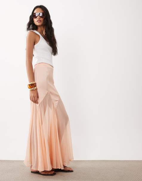 ASOS DESIGN – Rock aus Satin und Chiffon in Pfirsich mit Schwalbenschwanz - view 1
