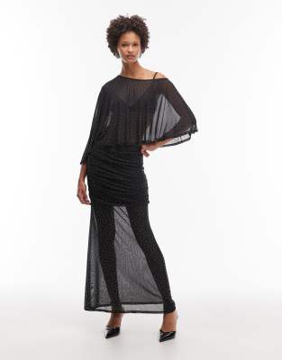 ASOS DESIGN - Rock aus transparentem Netzstoff in Schwarz mit Hotfix-Verzierung, Kombiteil