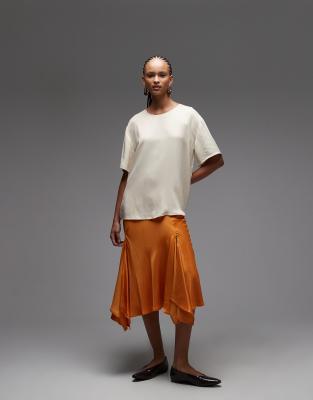 ASOS DESIGN - Rock in Orange mit Godet-Detail und Schlitzen in ungewöhnlicher Länge