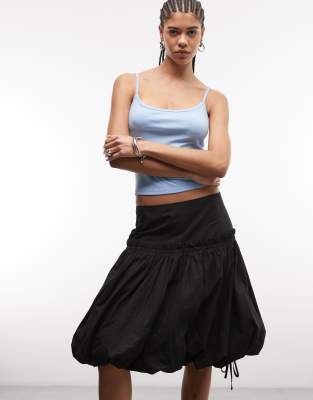 ASOS DESIGN - Rock in Schwarz in ungewöhnlicher Länge mit Ballonsaum und tiefer Taille mit Tunnelzug