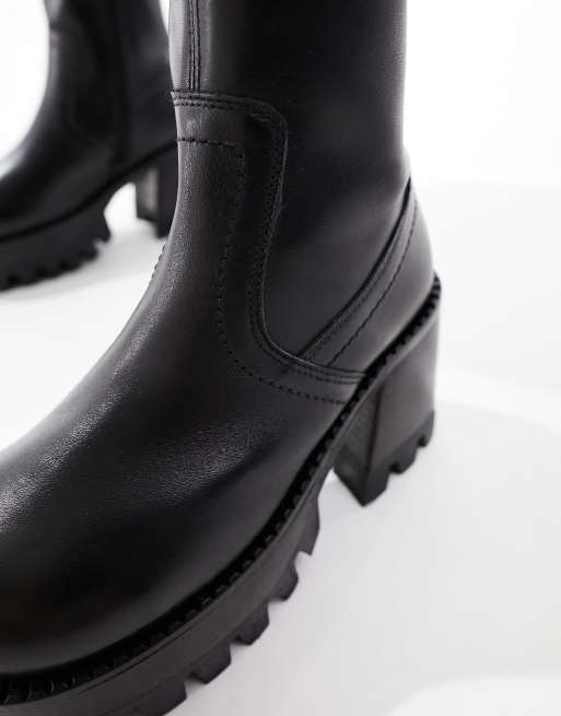 ASOS DESIGN Rocky leather chunky platform boots in black | ASOS display picture 1