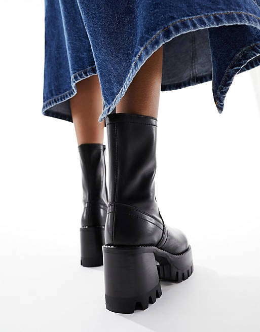 ASOS DESIGN Rocky leather chunky platform boots in black
