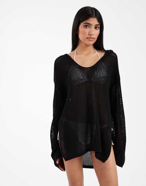 ASOS DESIGN - Rocky - Sort strandkjole i strik med hætte - view 1