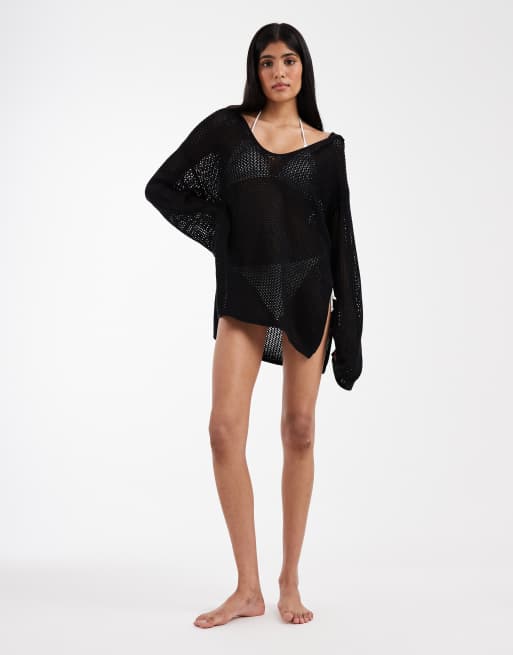 ASOS DESIGN - Rocky - Sort strandkjole i strik med hætte, 2 af 4