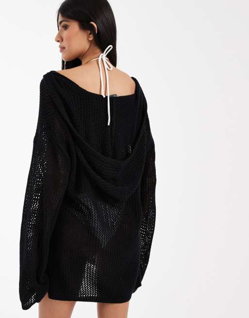 ASOS DESIGN - Rocky - Sort strandkjole i strik med hætte, 4 af 4
