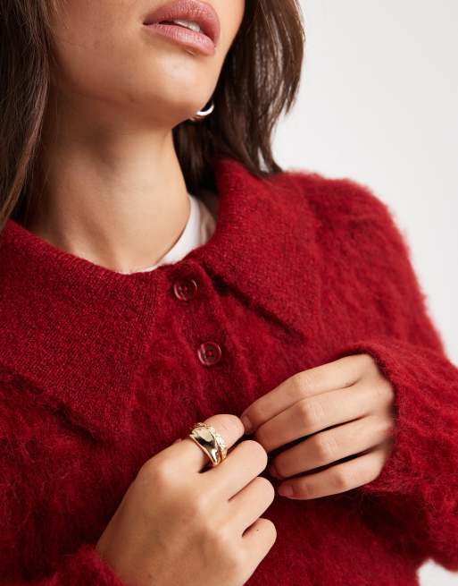 ASOS DESIGN – Röd, borstad rugbytröja med pikékrage, 3 av 4