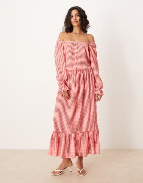 ASOS DESIGN – Röd, ginghamrutig maxikjol, del av set - view 1