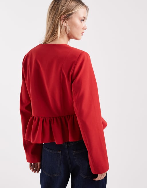 ASOS DESIGN – Röd kavaj i peplum-modell med knappar, 3 av 4