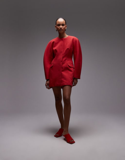 ASOS DESIGN – Röd kavajklänning i statement-stil med kokongärmar, 2 av 4