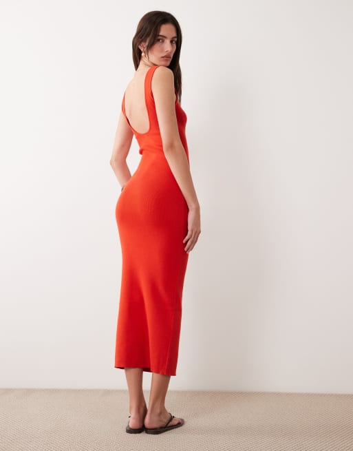 ASOS DESIGN – Röd klänning i bomullsmix med djup ringning baktill, 3 av 4