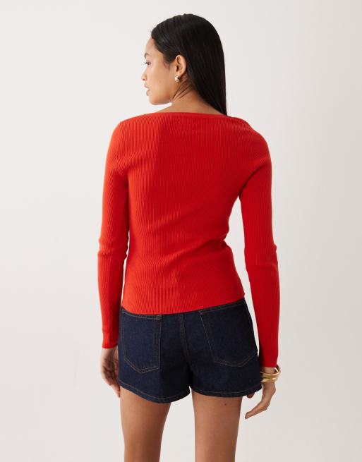 ASOS DESIGN – Röd kofta i bomullsmix med bred, djup halsringning, 4 av 4