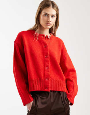 ASOS DESIGN – Röd kofta med rund halsringning, boxig passform och ...