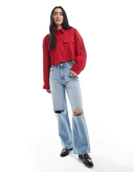 ASOS DESIGN – Röd, kort skjorta i bomull med boxig passform och ficka, 4 av 4