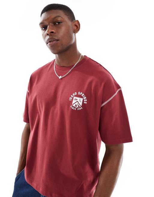 ASOS DESIGN – Röd, kraftig t-shirt i oversize med boxig passform och sportigt tryck, 2 av 4