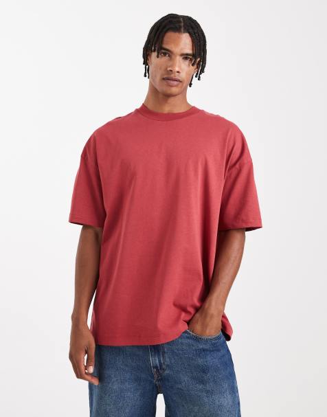 ASOS DESIGN – Röd, kraftig t-shirt i oversize med sänkt axelsöm - view 1