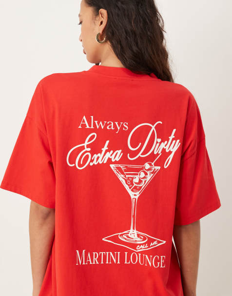 ASOS DESIGN – Röd, långärmad topp med cocktailtryck - view 1