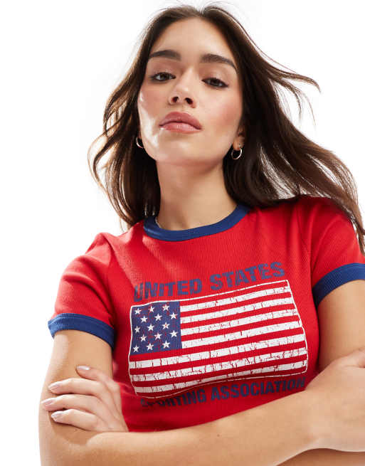 ASOS DESIGN – Röd, liten T-shirt med kantrand och USA:a flagga, 2 av 4