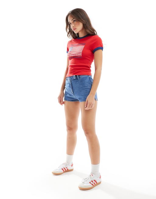 ASOS DESIGN – Röd, liten T-shirt med kantrand och USA:a flagga, 4 av 4