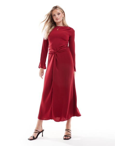 ASOS DESIGN – Röd maxiklänning i crepe med knytning i midjan - view 1