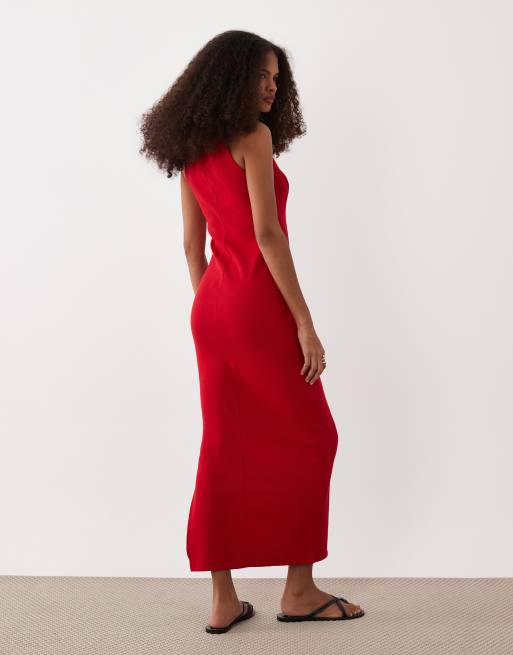 ASOS DESIGN – Röd midiklänning med brottarrygg, djup ringning och dekorativ söm, 4 av 4