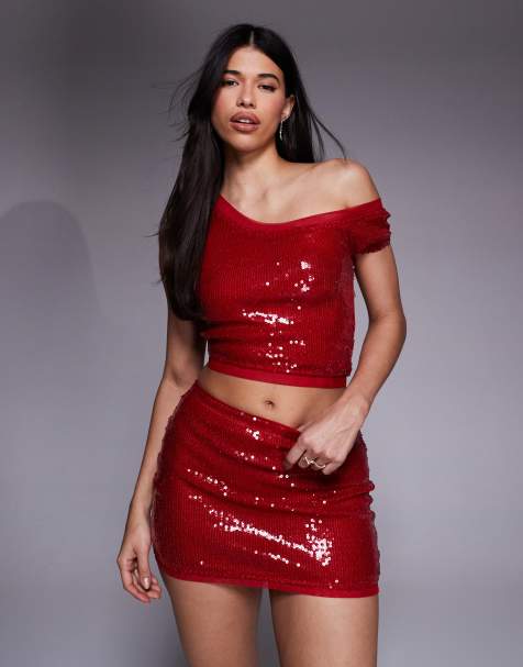 ASOS DESIGN – Röd minikjol i mesh med paljetter, del av set - view 1