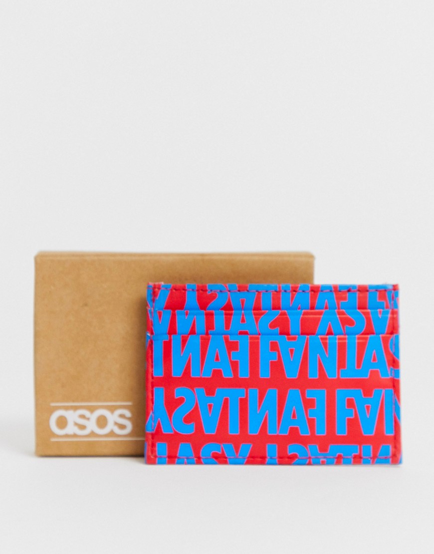 ASOS DESIGN – Röd och blå korthållare i läderimitation med tryck-Flerfärgad