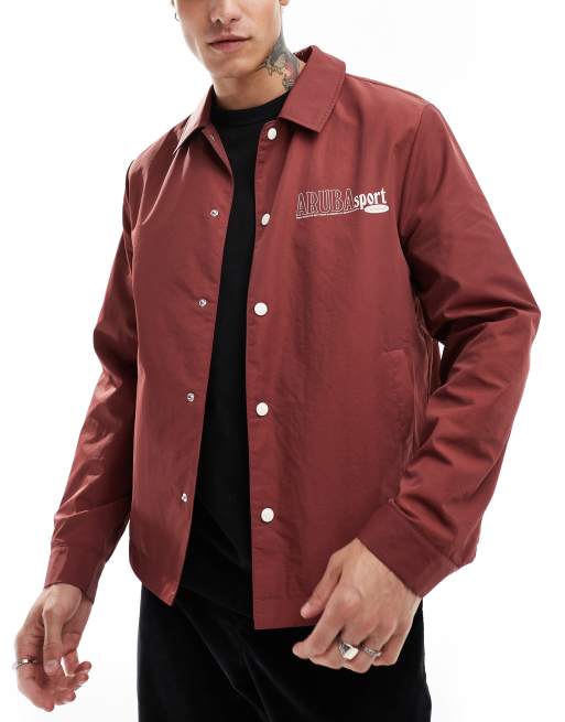 ASOS DESIGN – Röd och vit, lätt Harrington-jacka i collegestil med tryck baktill, 2 av 4