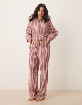 ASOS DESIGN – Röd och vit, randig, vävd pyjamas - view 1