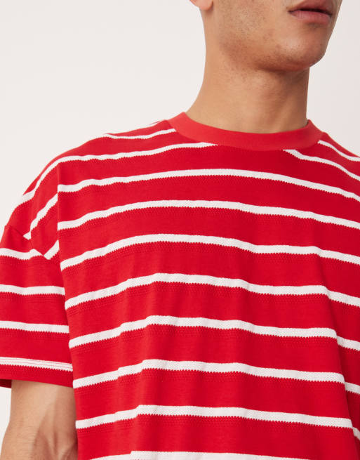 ASOS DESIGN – Röd och vit, stickad t-shirt i oversize med boxig passform och sänkt axelsöm , 5 av 5