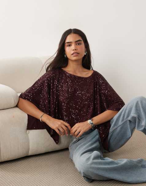 ASOS DESIGN – Röd, paljettutsmyckad cape-topp - view 1
