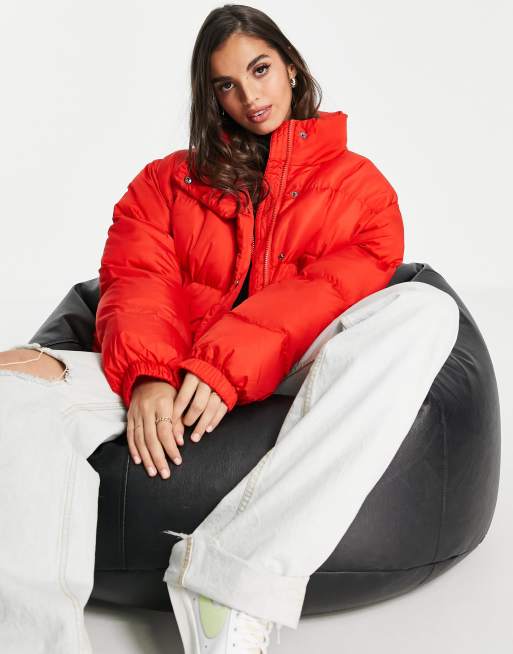 ASOS DESIGN – Röd pufferjacka i oversize