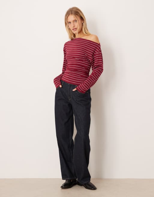 ASOS DESIGN – Röd, randig, asymmetrisk topp med långa ärmar och markerad midja, 2 av 4
