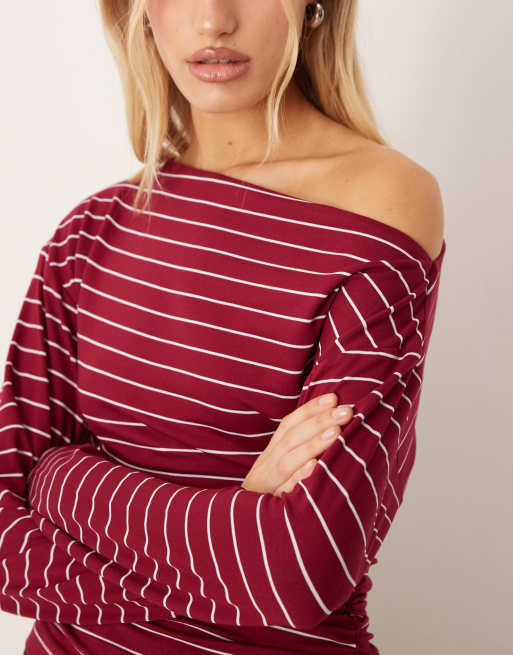 ASOS DESIGN – Röd, randig, asymmetrisk topp med långa ärmar och markerad midja, 4 av 4