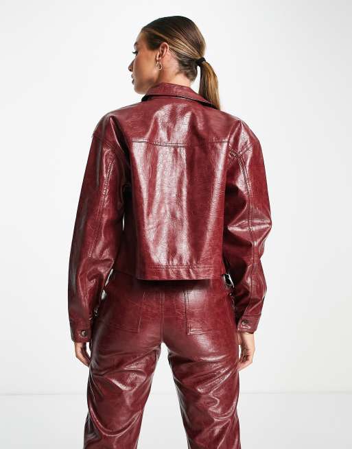 ASOS DESIGN – Röd skjorta i krackelerad läderimitation, del av set , 3 av 4