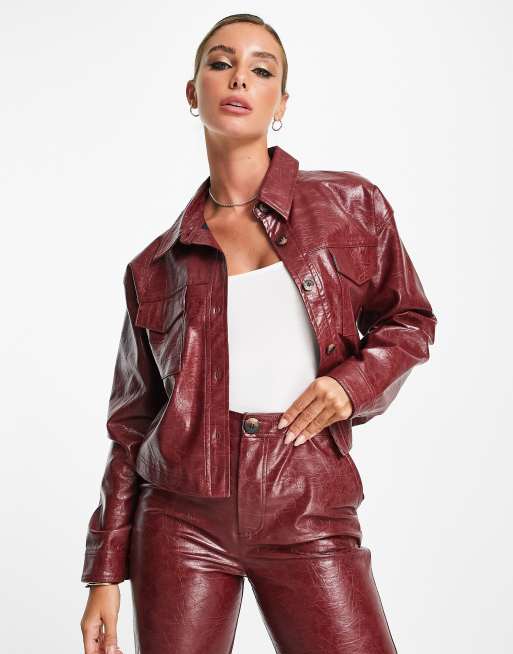 ASOS DESIGN – Röd skjorta i krackelerad läderimitation, del av set , 4 av 4