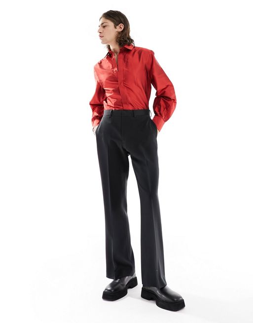 FhyzicsShops DESIGN – Röd skjorta i regular fit och tafttyg med böljande ärmar 