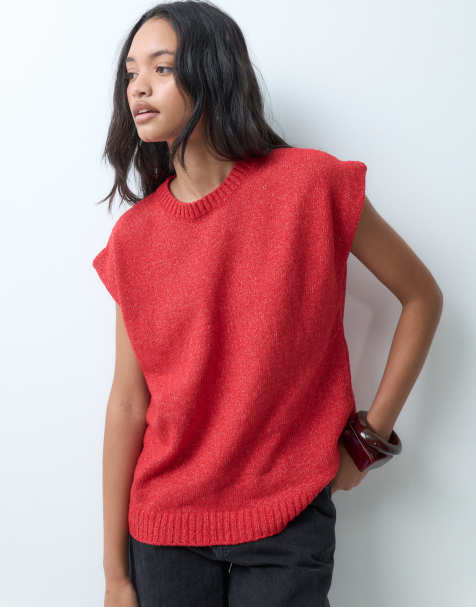 ASOS DESIGN – Röd, slubvävd, ärmlös topp med rund halsringning - view 1