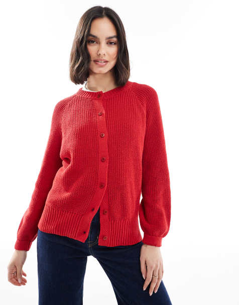 ASOS DESIGN – Röd, stickad kofta med raglanärmar - view 1