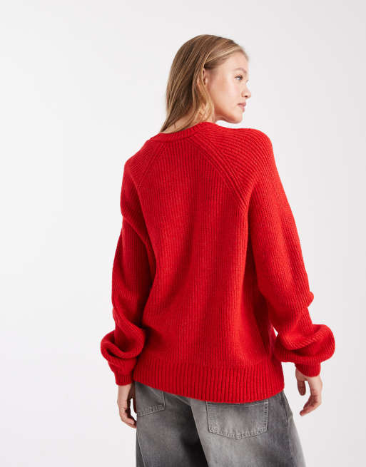 ASOS DESIGN – Röd, stickad kofta med raglanärmar, 3 av 4