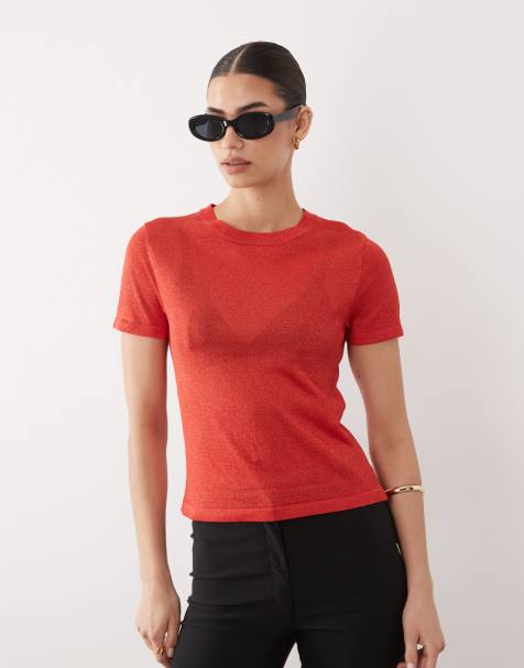 ASOS DESIGN – Röd, stickad och skir t-shirt - view 1