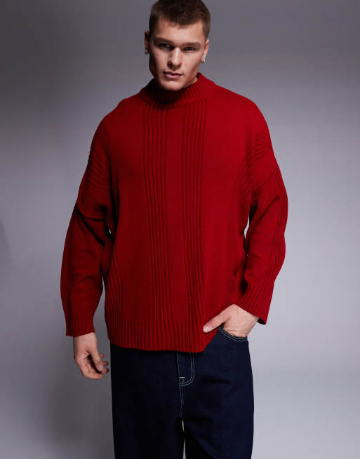 ASOS DESIGN – Röd, stickad tröja i extra oversize och boxig passform med ribbade detaljer och rund halsringning, 2 av 4