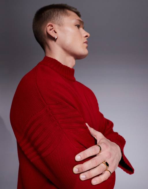 ASOS DESIGN – Röd, stickad tröja i extra oversize och boxig passform med ribbade detaljer och rund halsringning, 3 av 4