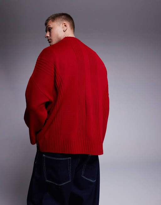 ASOS DESIGN – Röd, stickad tröja i extra oversize och boxig passform med ribbade detaljer och rund halsringning, 4 av 4