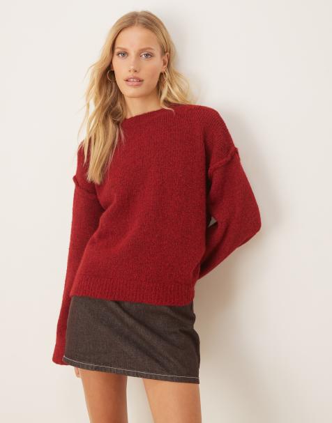 ASOS DESIGN – Röd, stickad tröja i ullmix med dekorativ söm - view 1