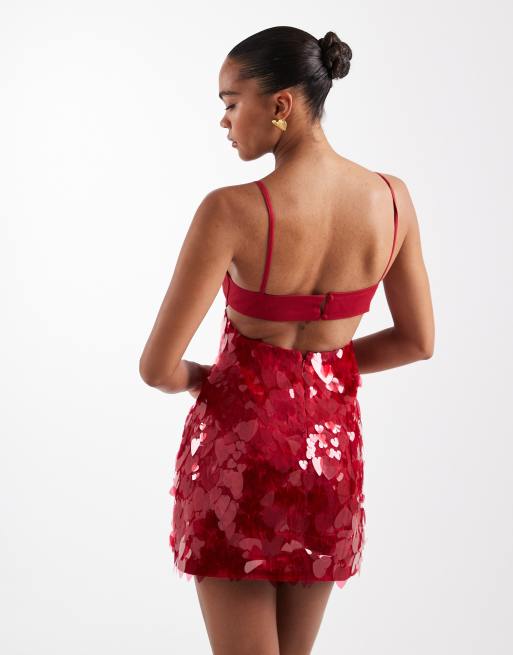 ASOS DESIGN – Röd, strukturerad miniklänning med utsmyckning och hjärtformade kupor, 4 av 4
