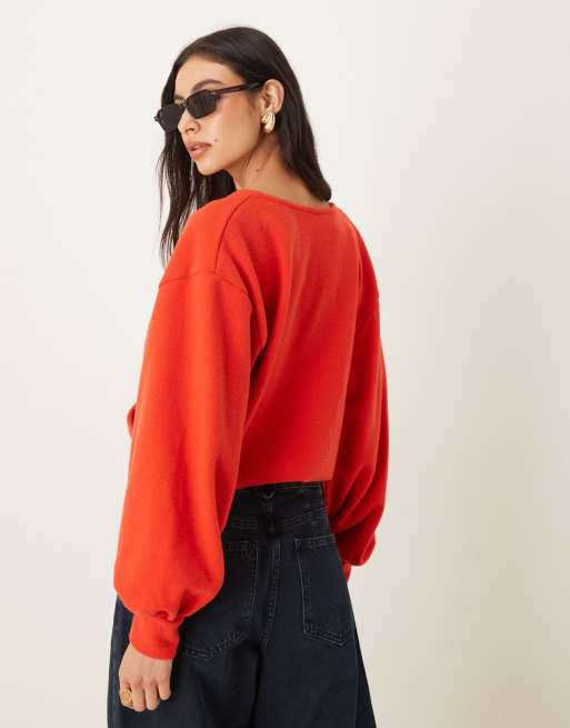 ASOS DESIGN – Röd, supermjuk topp med omlottdesign och ballongärmar , 3 av 4