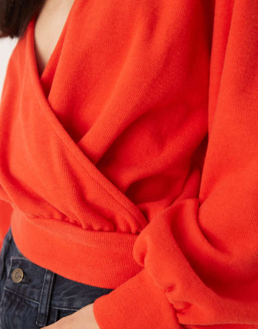 ASOS DESIGN – Röd, supermjuk topp med omlottdesign och ballongärmar , 4 av 4