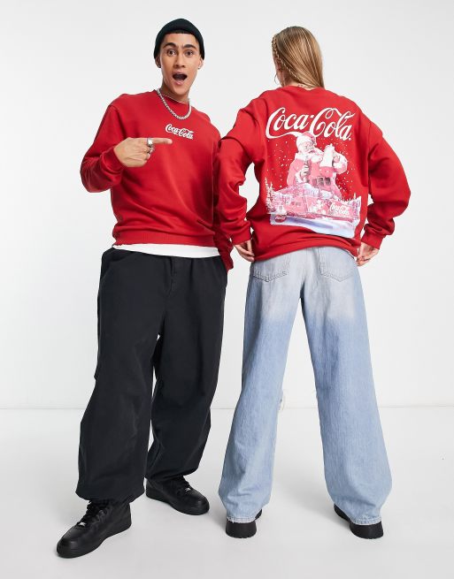 ASOS DESIGN – Röd sweatshirt i unisex-modell och oversize med juligt Coca Cola-tryck
