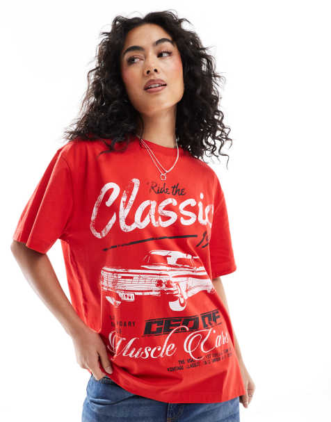 ASOS DESIGN – Röd t-shirt i oversize med klassiskt biltryck - view 1